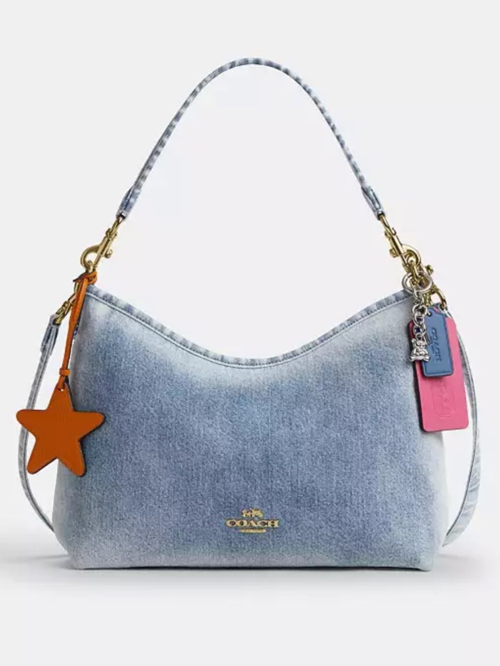 COACH Laurel Shoulder Bag in Loved Denim with Charms PRICE FIRM
